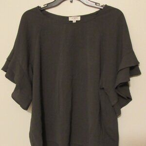 Umgee Boho Top Women's Small Dark Gray Layered Ruffle Flutter Sleeves Peasant